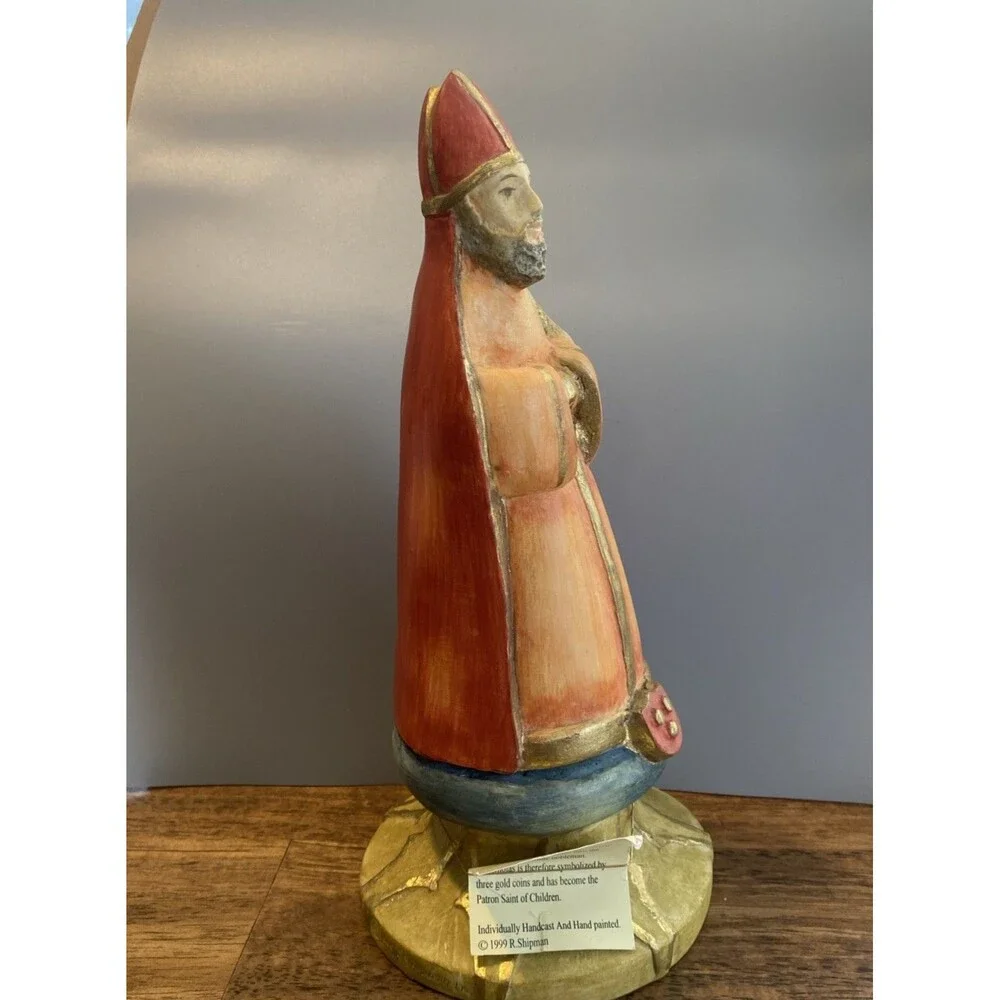 R Shipman Saint Nicholas Figure 12in Hand Cast Hand Painted Folk Art Statue